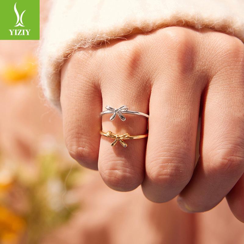 S925 Sterling Silver Bow Plain Ring, Gentle Lady Temperament Open Ring Jewelry