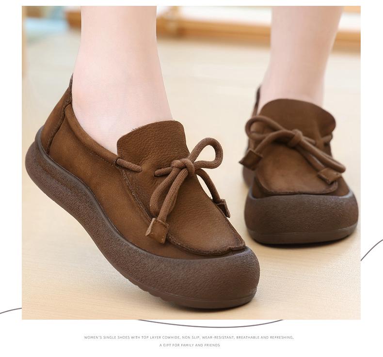 Hot-Selling Women's Vintage Leather Loafers - Soft Sole, Comfortable Round Toe, Slip-On Flats for Autumn (Model 801360)