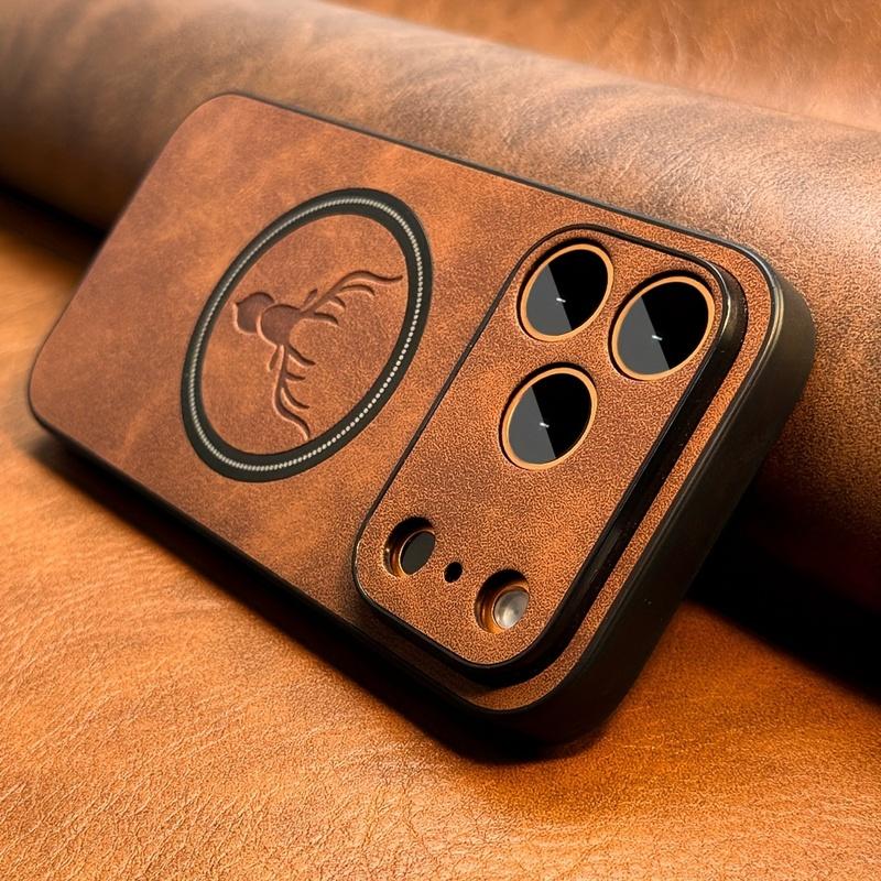 Luxury PU Leather Deer Case for IPhone 17 Air 16 15 14 13 12 11 Pro Max Plus 16E for Magsafe Wireless Charge Shockproof Cover