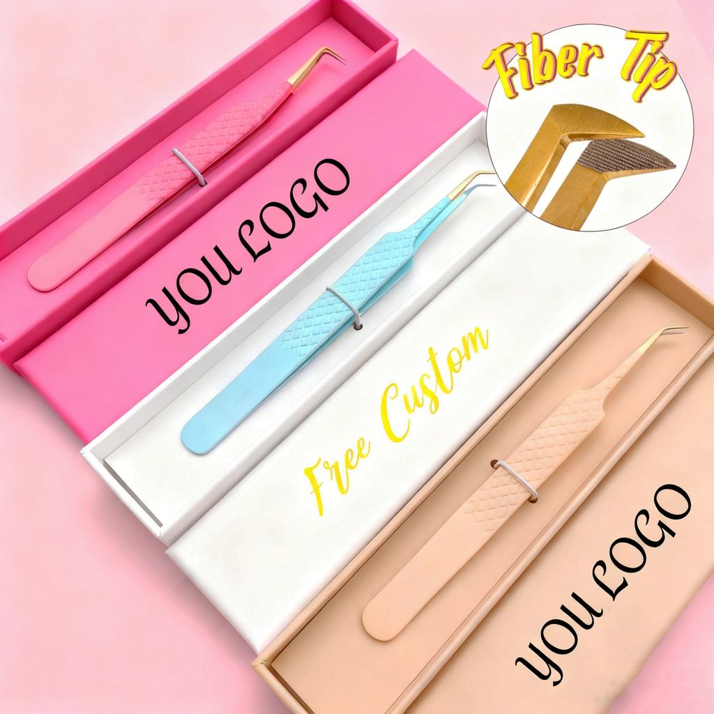 Free Custom Rose Gold pink with Gold Eyelash Extension Tweezers Private Label 410 Stainless Steel  Lash Tweezers