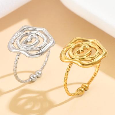 Damen Fee Stil Rose Edelstahl Hohlblume Ring Schmuck