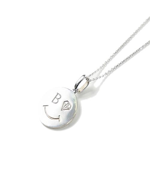 Bonbeau Smile Coin Long Silver Necklace 925 Sterling Silver Smile Coin Pendant Long Silver Necklace