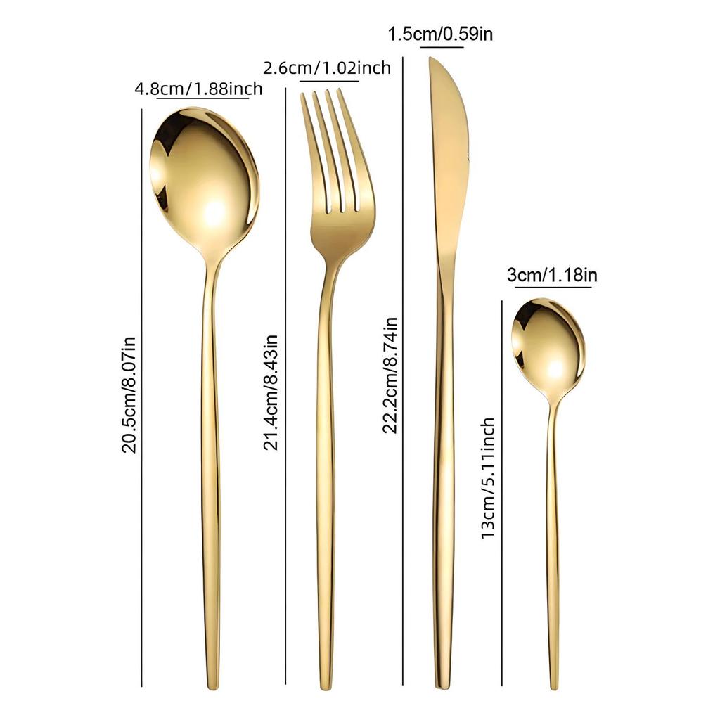Luxus Gold Edelstahl Portugiesisches Westliches Besteckset: Steakmesser, Gabel, Löffel, Tragbare Hülle enthalten.