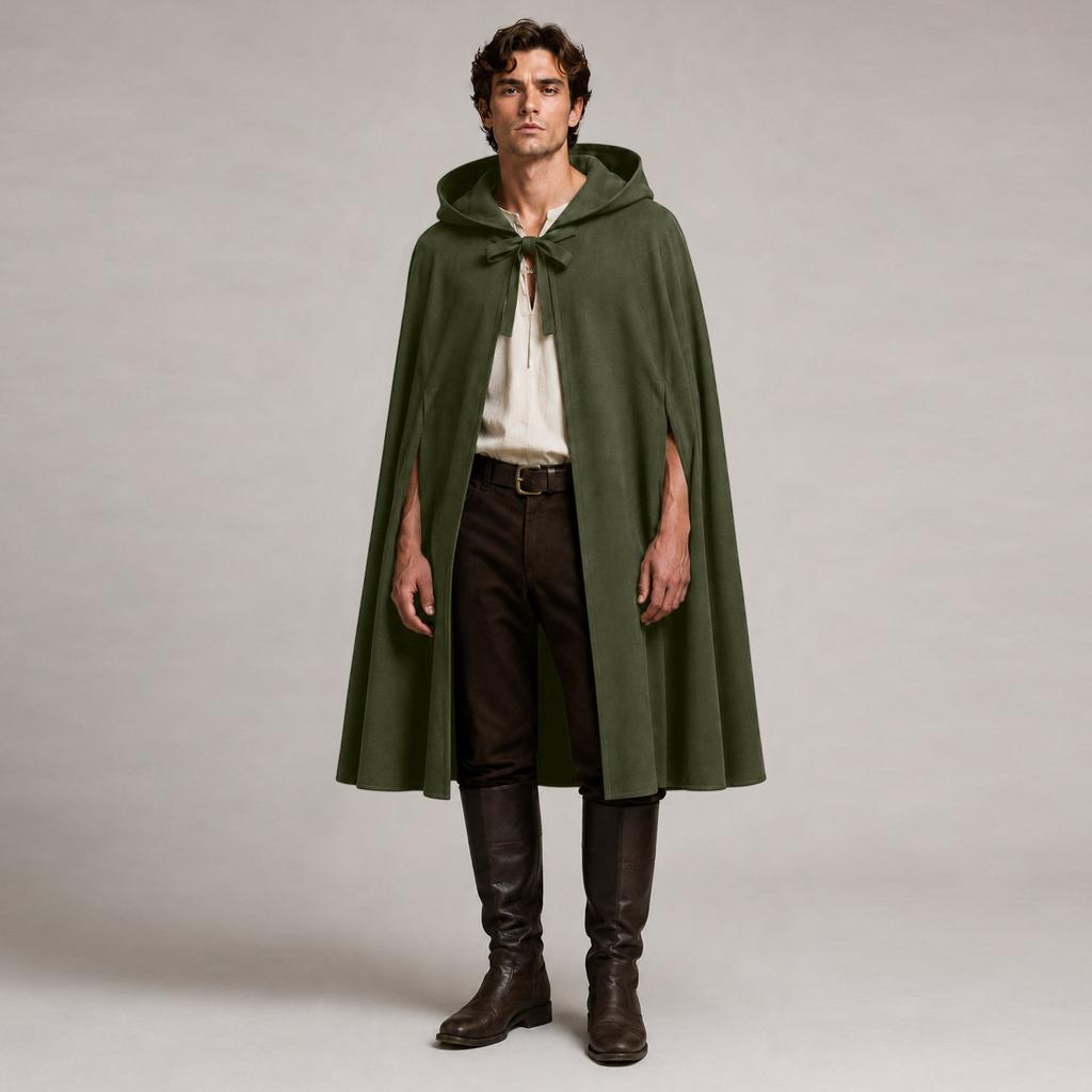 Medieval Vintage Cloak Hooded Gothic Knight Wool Blend Cape Capelet for Halloween Costume Renaissance Style Cloak
