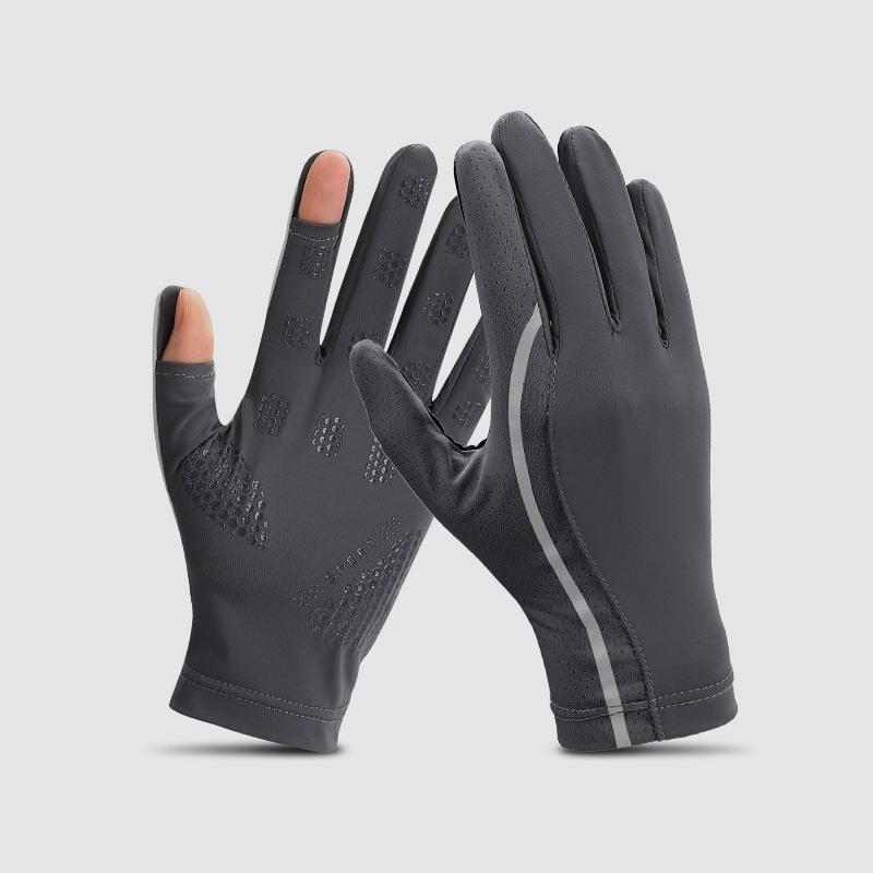 Summer Ice Silk Sunscreen Gloves for Men's Ultraviolet Proof Thin Breathable Sweat Absorbing Splicing Outdoor Bicycle Touch Screen Gloves