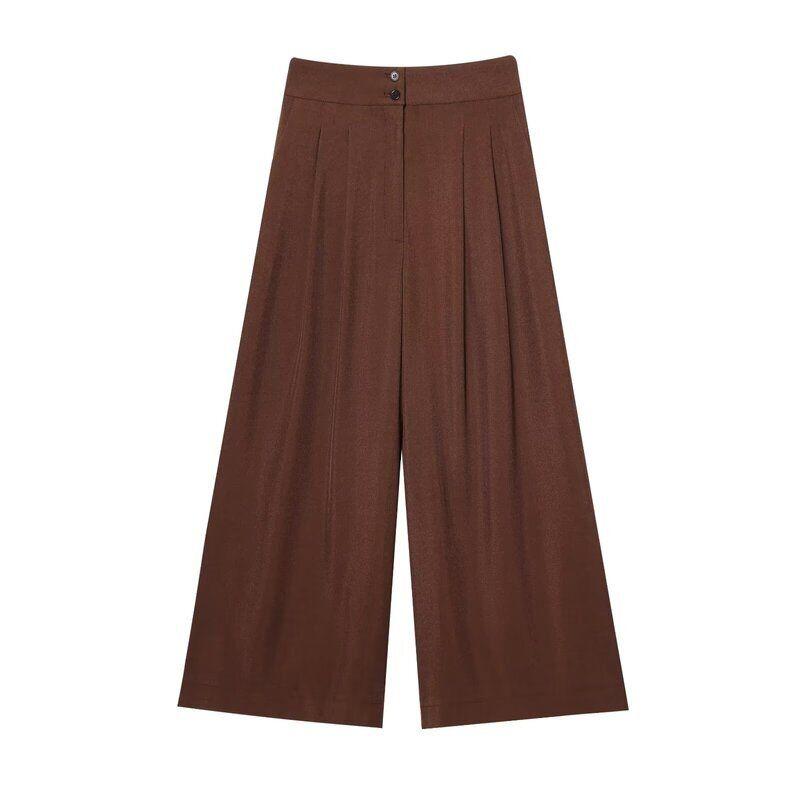 

Fashion Style Women s 2024 Summer New Arrival Fashion Linen Blend Double Breasted Vest Pants Suit 2 Color 8056586 Brown pants XS