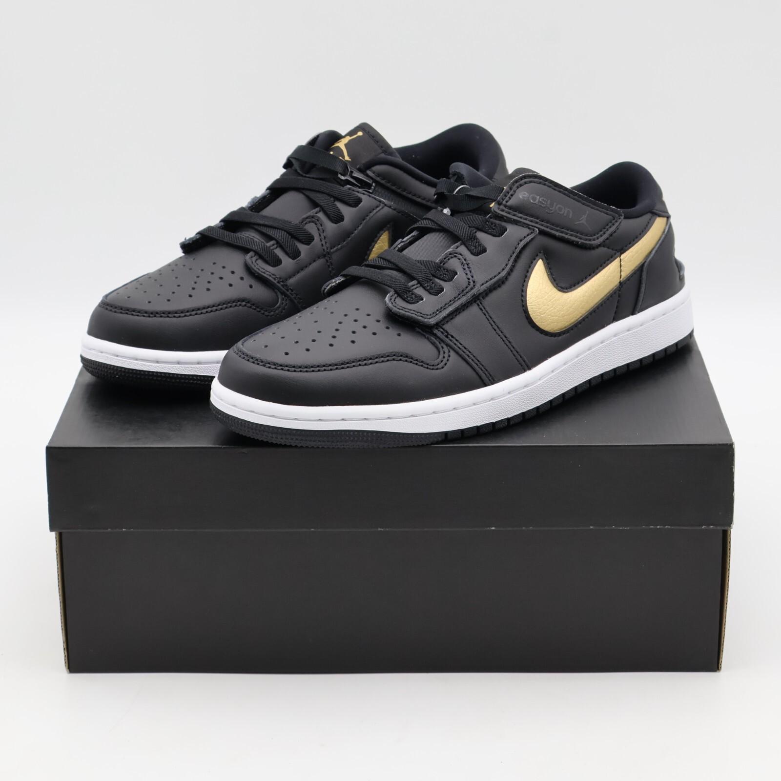 DM1206-071 Nike Air Jordan 1 Low FlyEase Черный Белый Металлический Золотой (Мужской) 13