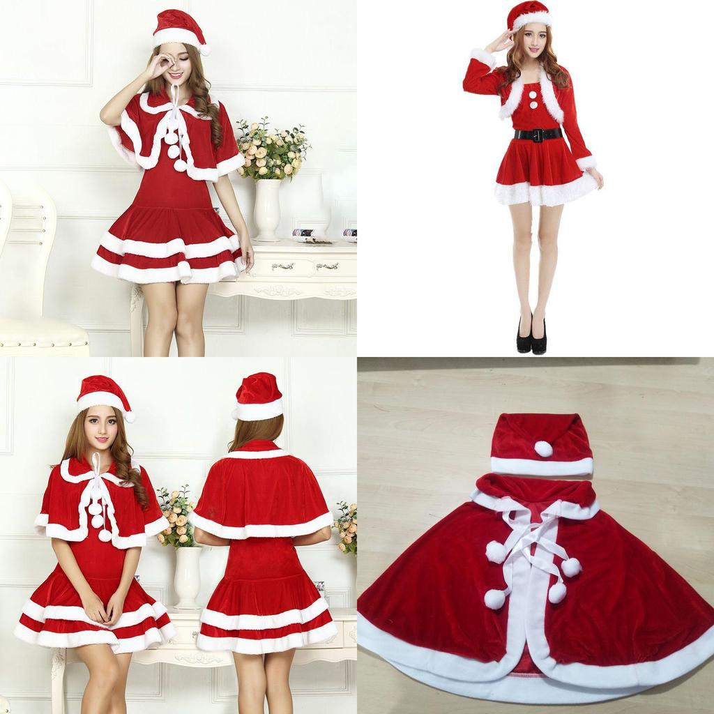 Christmas Santa Claus Adult Female Red Pleuche Dress Suit