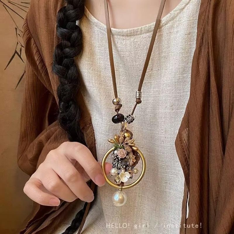 Long fringed necklace women's retro Zen niche sweater chain versatile Yunnan accessories