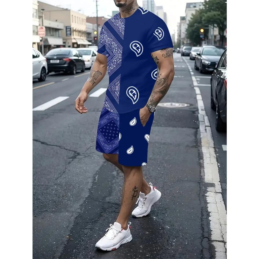 2024 New Fashion Texture 3D Printed Suit Men's Oversized Clothing Short Sleeve Shorts Men's Sportswear Summer Men's Casual Suit