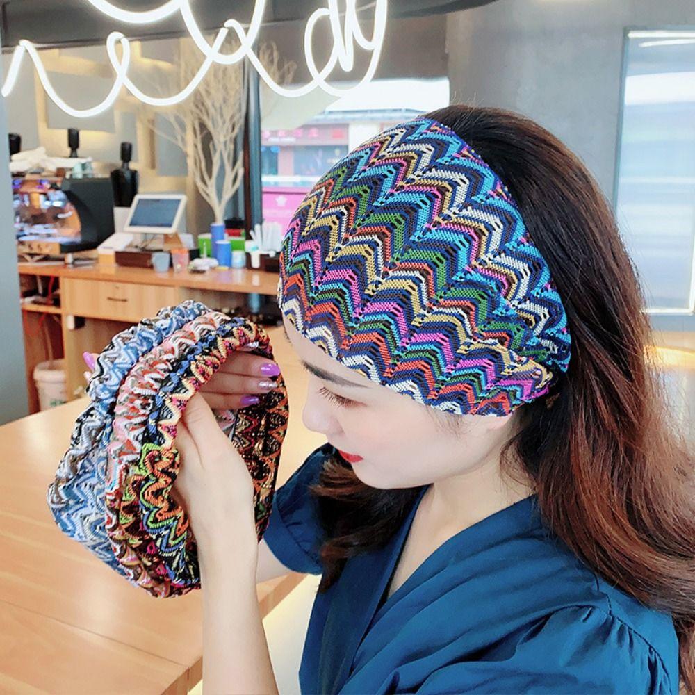 Non Slip Lace Hairbands Colorful Wide Side Head Wrap Sweet Wave Mesh Headband  Female/Girls