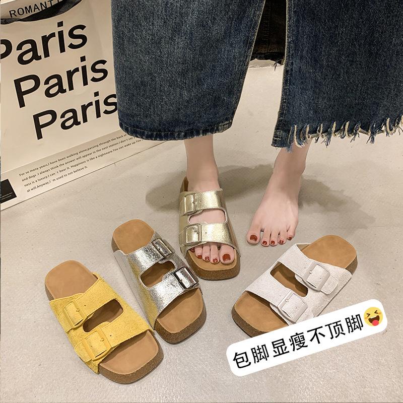 Silver burst pattern platform slippers cork buckle fashion shoes cool slippers summer wear beach shoes
