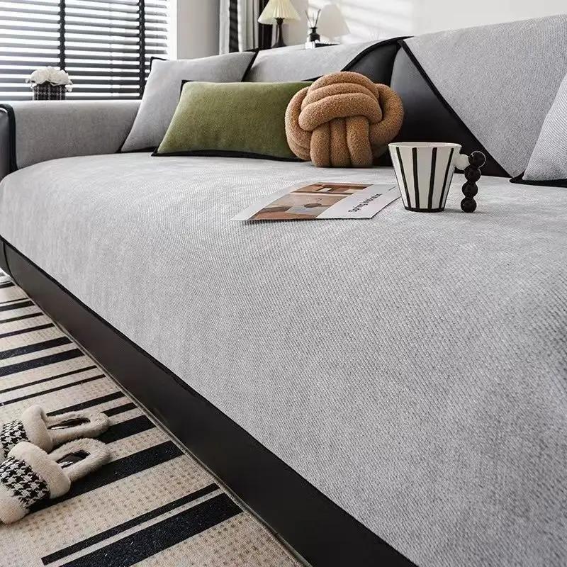 

Современный однотонный коврик для дивана с защитой от царапин от кошек, чехол для дивана из шенилла, противоскользящий, универсальный для всех сезонов, подушка для дивана, полотенце для спинки 30x50cm pillowcase светло-серый