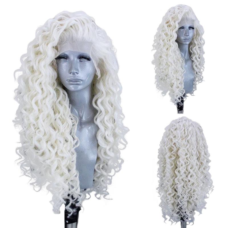 AIMEYA Synthetic Long Deep Wave Lace Front Wig for Women Grey Curly Free Part Natural Hairline Colorful Cosplay Daily Party Wigs