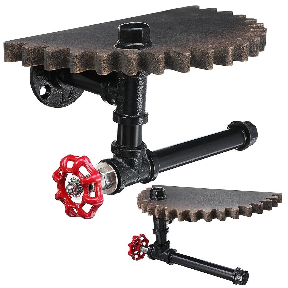 Vintage Industrial Pipe Shelf Wall Mount Rustic Bar Decor with Towel and Toilet Paper Holder, Ideal for Home, Office, Cafe Brown Timber Wood,16cm