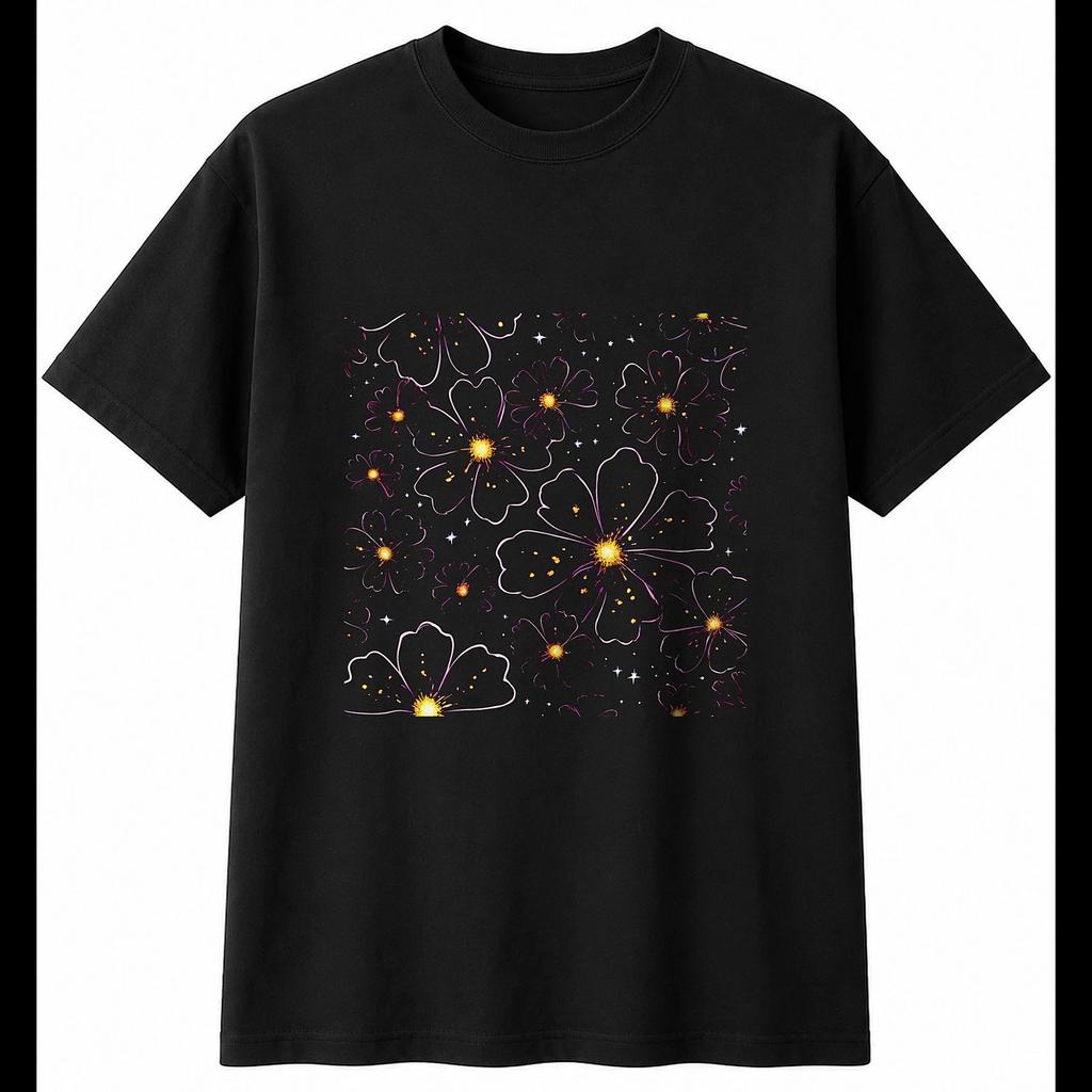 Red Campion Psychedelic Nature Mens T-Shirt Black 100% Cotton Floral Printed