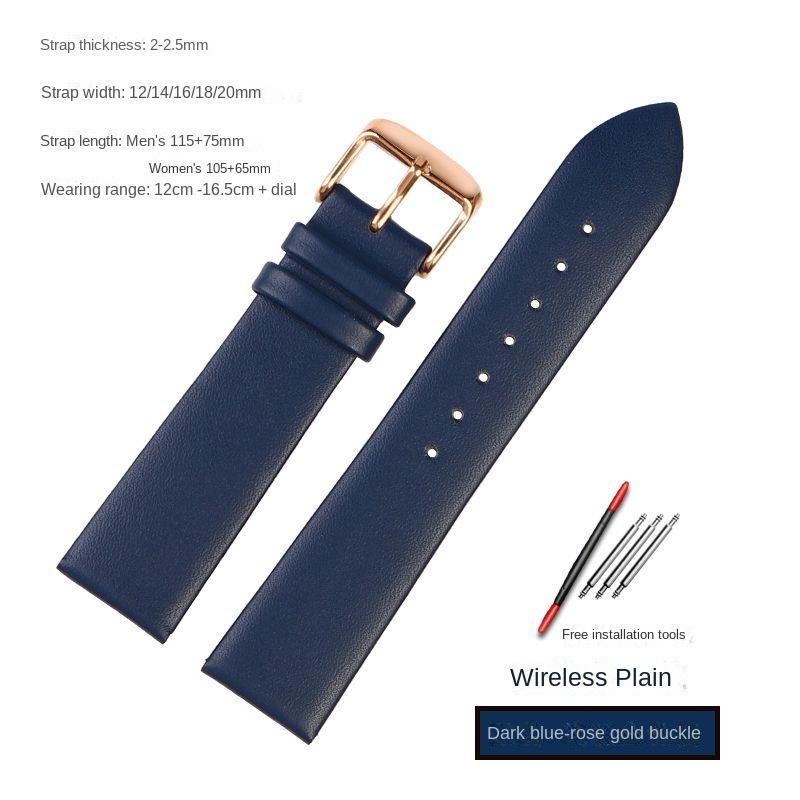 Blue Stainless steel strap substitute Rossini Medal Citizen Armani Longines Blue Cowhide Watch Chain Bracelet 20mm 21mm 22mm