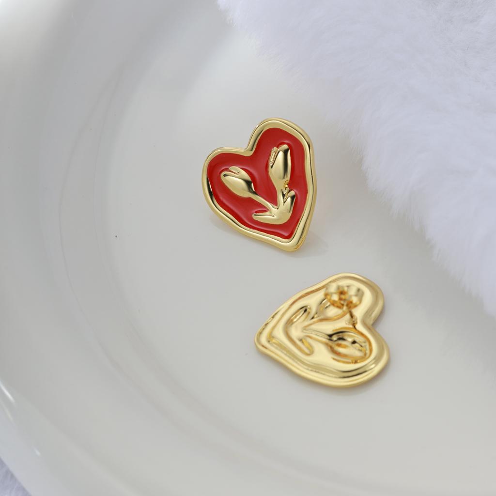 Women’S Earrings Modern Enamel Heart Earrings 18k Gold Plated Earrings Comfortable For Casual Occasions Dressy Occasions