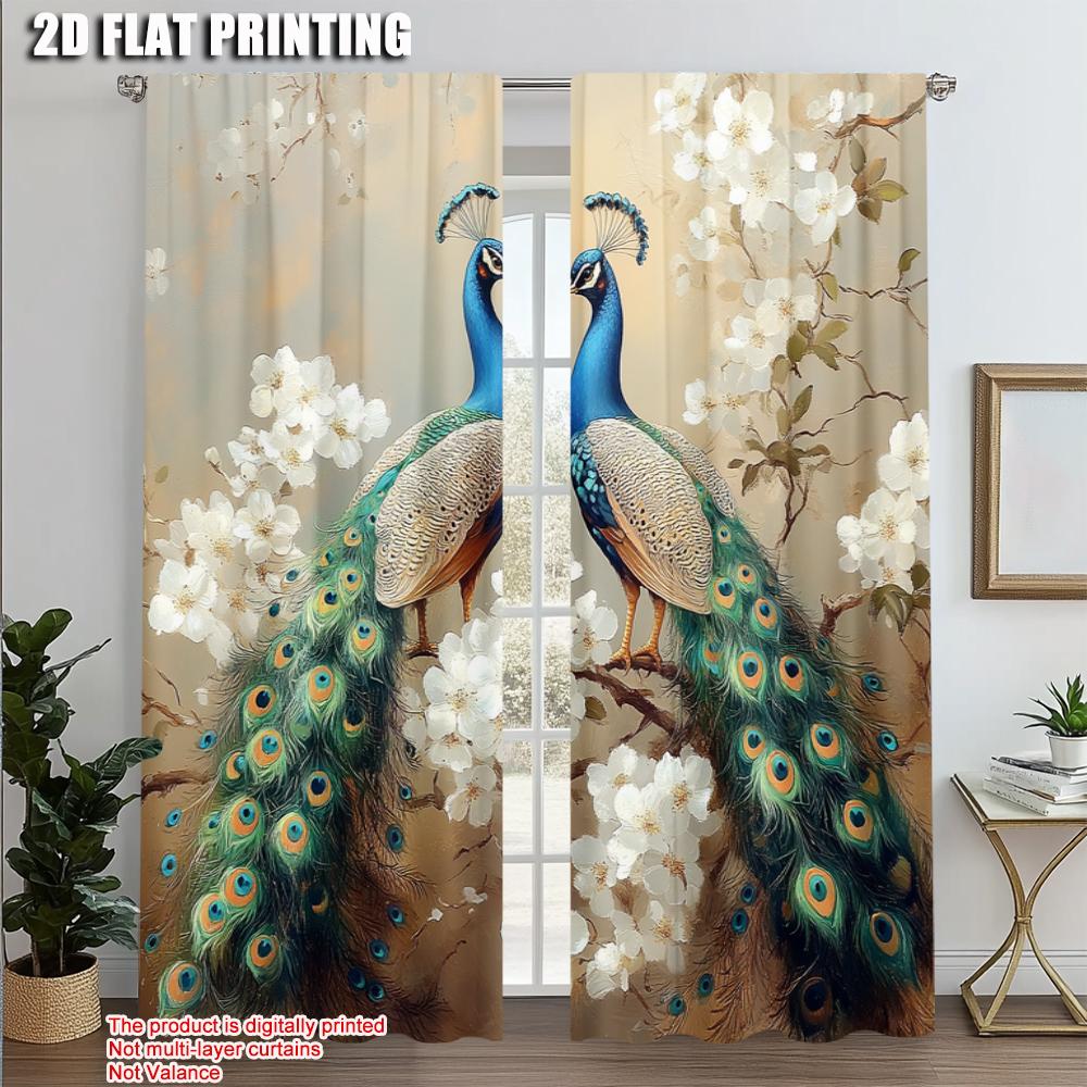 

2pcs, Minimalist Curtains 2D plane printing Peacock and flowers Polyester (without rod) Room Decor Ldeal for Kitchen Living Room 52.50 × 116.00 cm 2 pcs