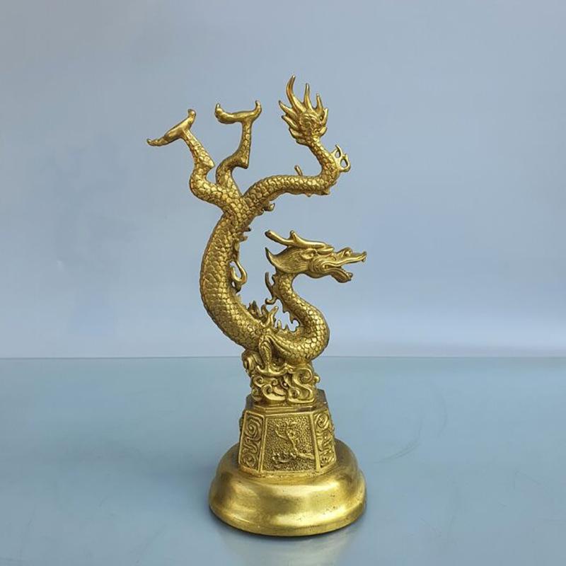 Exquisitely Crafted Qianxi Feilong Home Living Room Decoration, Brass and Copper-Colored Zodiac Dragon Creative Ornament C