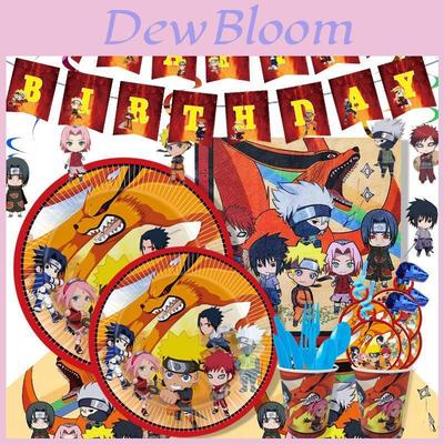 Dekoracje i akcesoria na przyjęcie urodzinowe Naruto Ninja z kolorowymi balonami i talerzykami