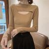 Women's Black Hollow Out Half-High Neck Sweater - Autumn/Winter Trendy, Versatile Knit Base Layer