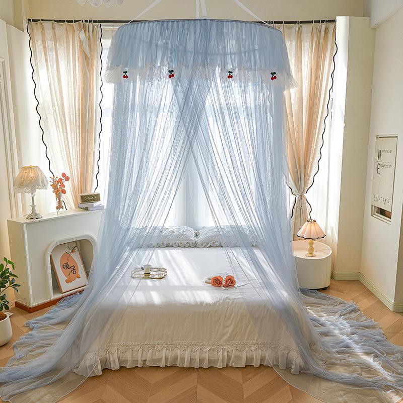 

Single Dome Canopy Mosquito Net Extra Height and Extra Density,Lace Trim Canopy Mosquito Net for Floor-Standing Princess Beds Diameter 120cm