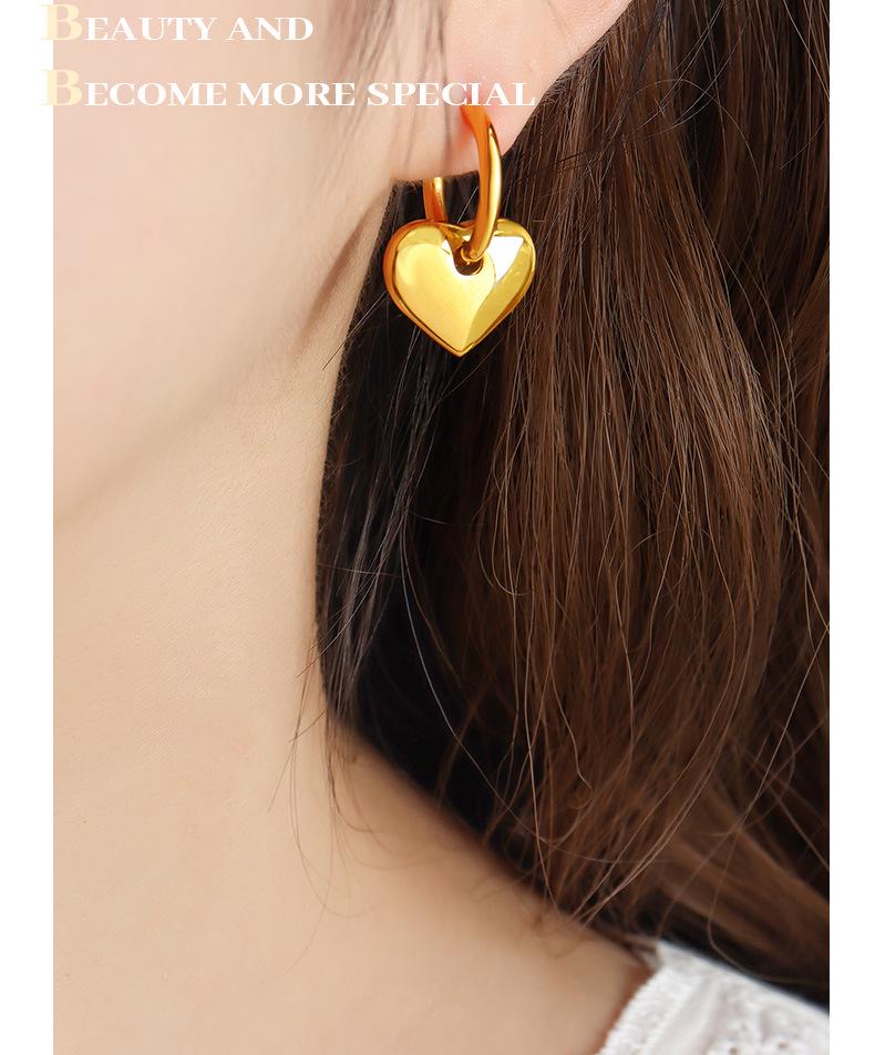 Punk Style 3D Shiny Peach Heart Earrings: Titanium Steel & Real Gold Creative Jewelry.