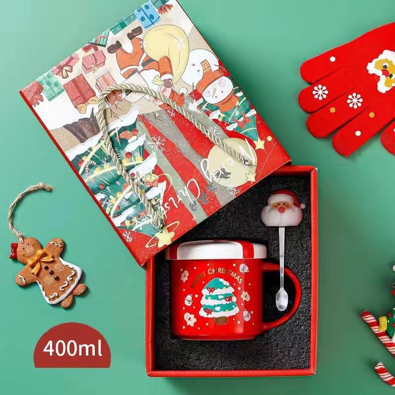 Christmas Gift Ceramic Coffee Cup Porcelain Tree Elk Snowman Couple Cup Home Breakfast Dessert Oatmeal Mug Office Mug Decoration