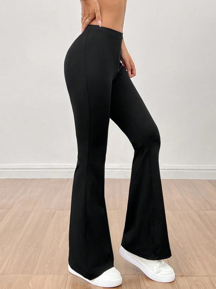 

2025 Solid Color High-Waisted Stretchy Yoga Pants - Casual Micro-Flare Sport Style Extra Large чёрный