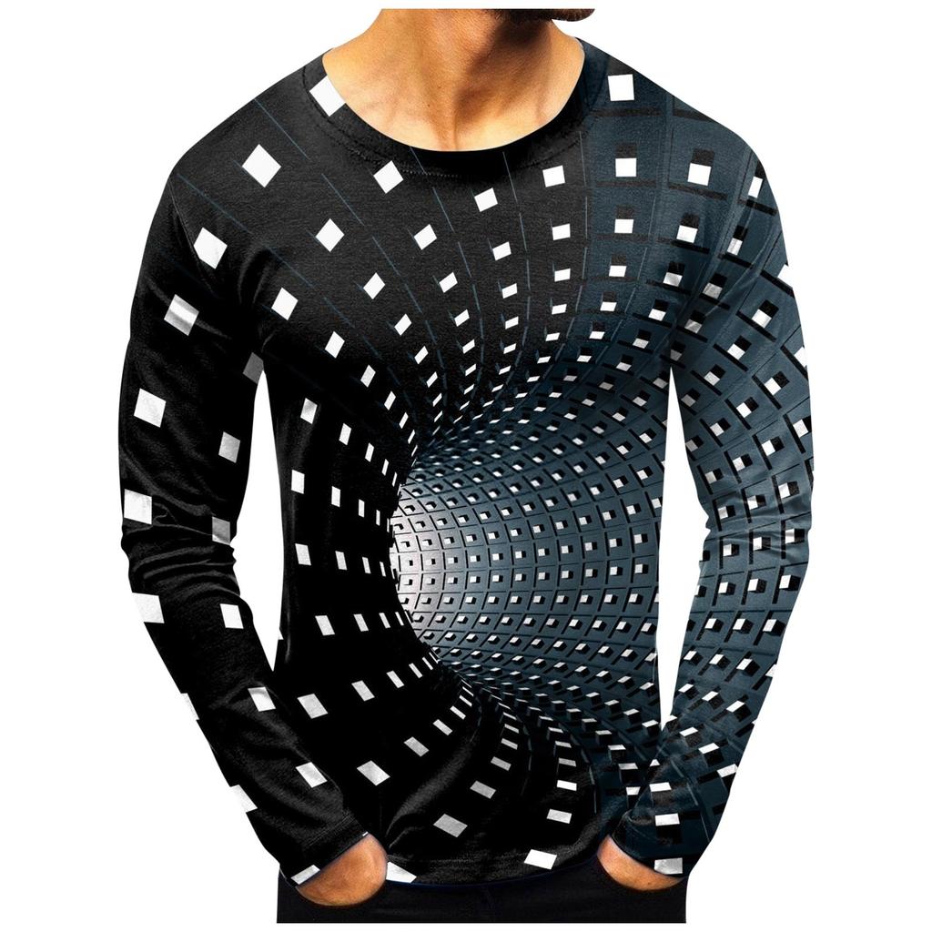 Erkek Modası Günlük Baskılı Uzun Kollu O-Boyun Gömlek Bluz Tops