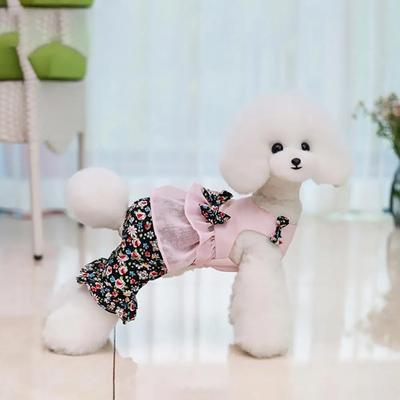 New Excellent Soft Texture Dog Jumpsuit Thin Decorative Floral Printed Pet Bowknot Summer Clothes Overalls for Dogs