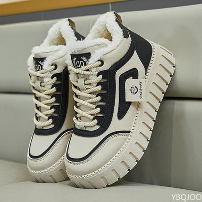 Zapatos casuales cómodos de algodón de corte alto y suela gruesa con cordones botas de nieve para mujer invierno nuevo botines cortos versátiles y de moda