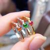 Natural Fire Ruby Thin S925 Silver Ring with Small Diamonds and Twisted Band - Elegant Women's Colored Gemstone Jewelry