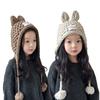 Rabbit Ear Kids Knitted Hat Solid Color Warm Winter Cap Warm Crochet Beanie  Outdoor Winter
