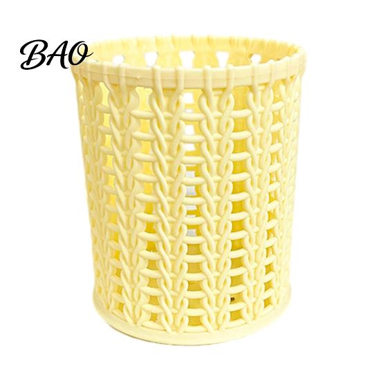 Desk Pen Organizer Imitation Rattan Holder, Round Hollow Organizer, Large Capacity Pencil Plastic Woven Container Cup for Pens Pencils Makeup Brushes,