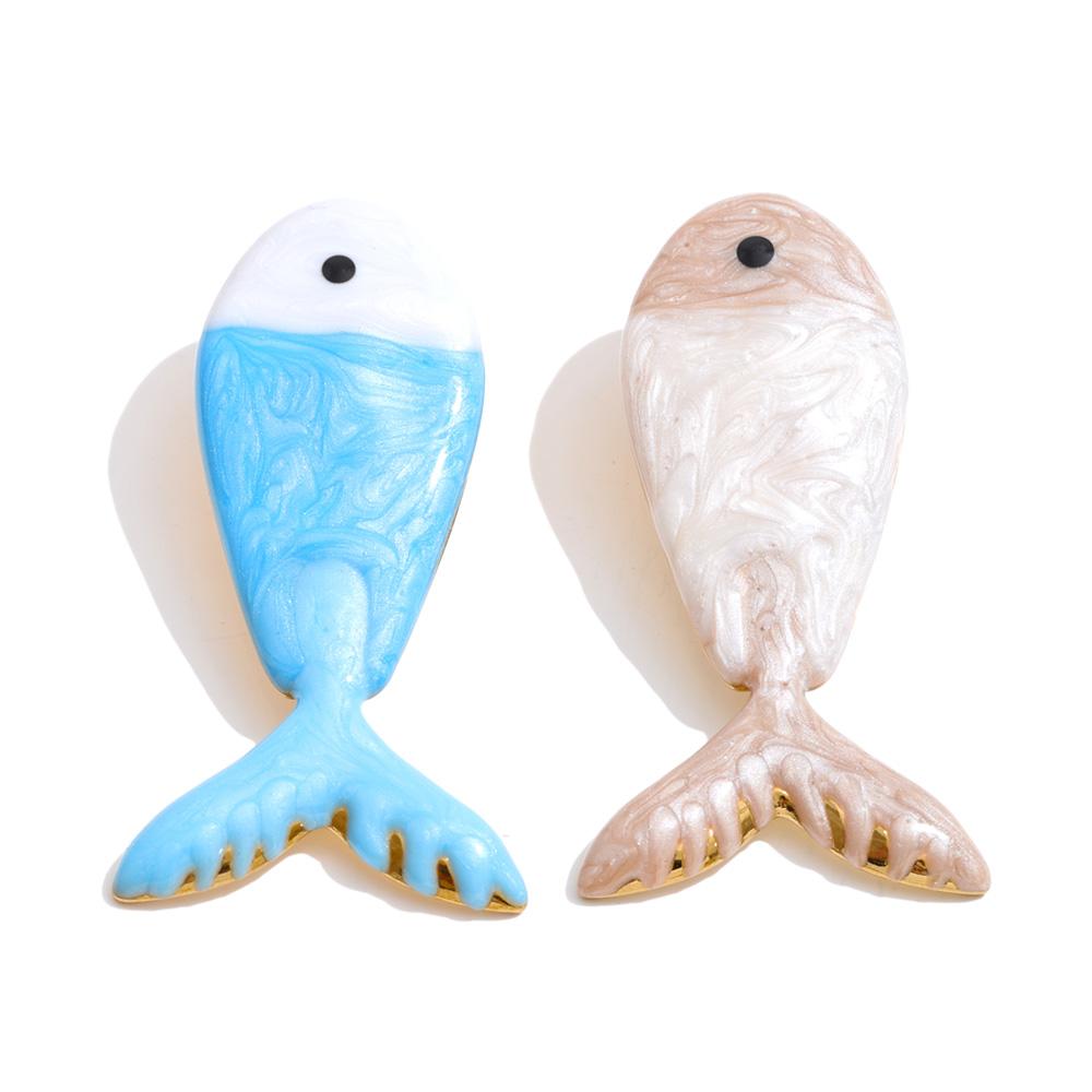 

Yhpup Ocean Series Stainless Steel Enamel Fish Y2K AB Color Stud Earrings for Women Gold Color Trending Summer Unique Jewelry