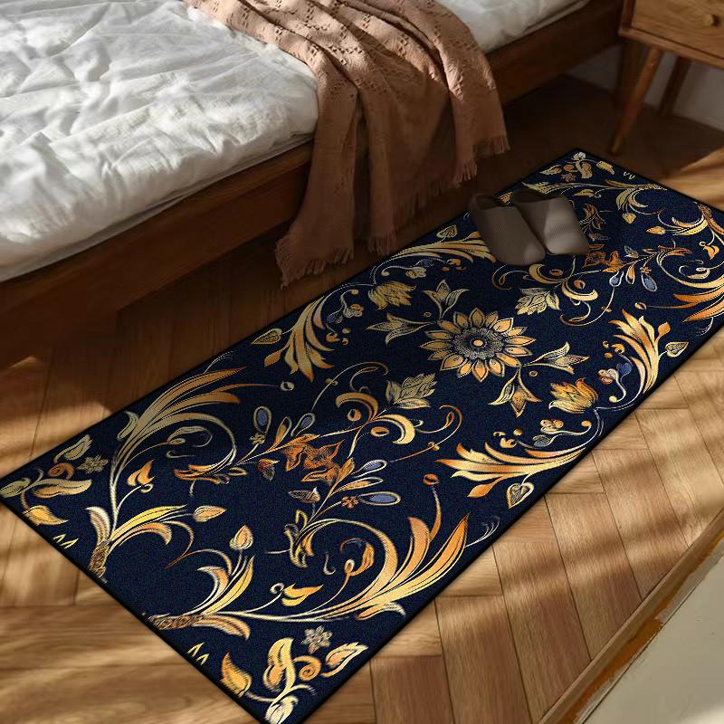 European Style Black Golden Bedroom Bedside Carpet Living Room Decoration Home Long Rugs Washable Non-slip Plush Floor Mat Soft