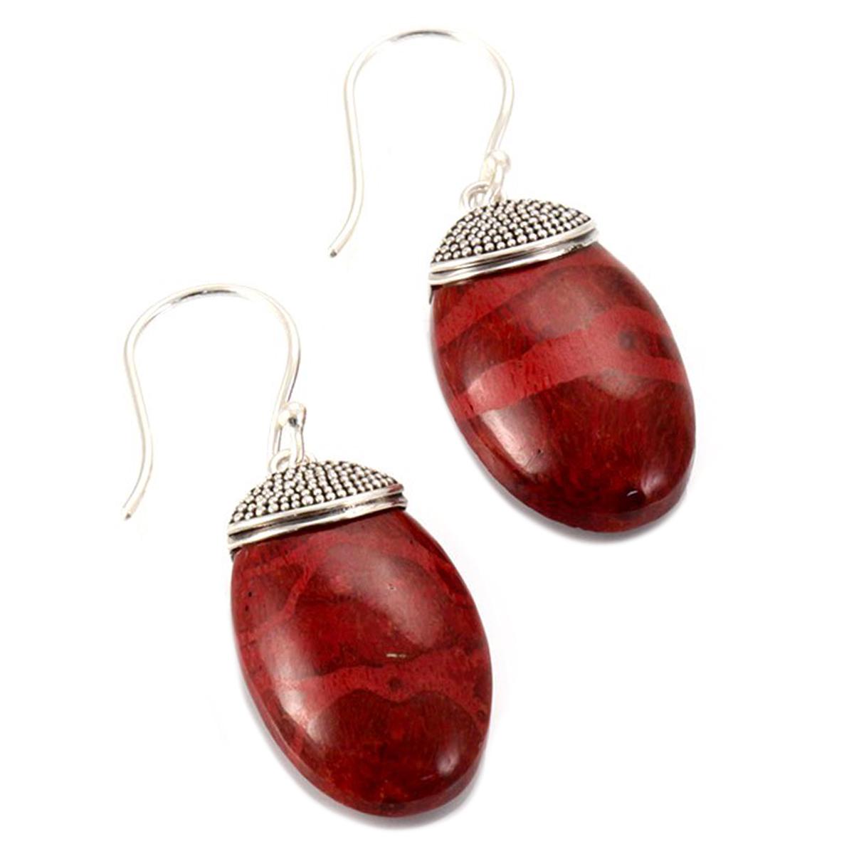 

Les Trésors De Lily [Q7491] - Серебряные серьги ручной работы Heaven коралловое серебро - 20x10 мм