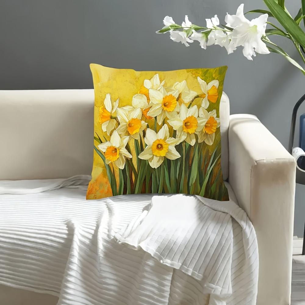 1pc Vintage Style Daffodil Print Pillow Cover