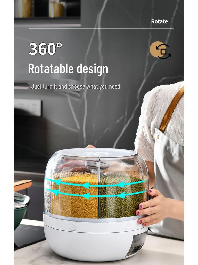 Rotating Rice & Cereal Storage Jar - Insect-Proof, Moisture-Proof, Sealed Compartment