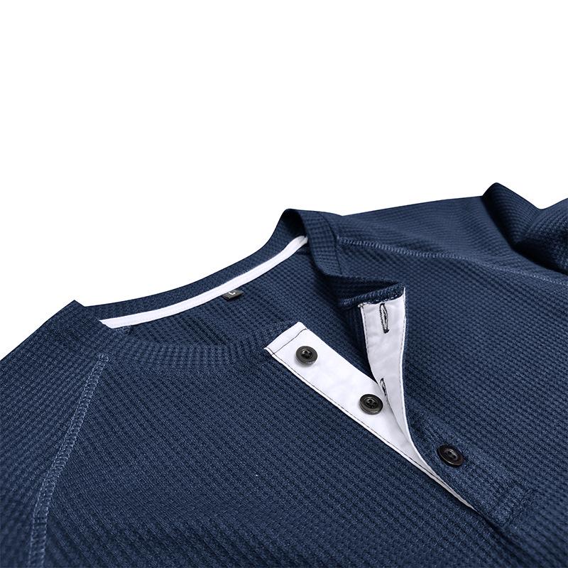 Men's Autumn/Winter Waffle Knit Round Neck Raglan Henley Long Sleeve Base Layer T-shirt