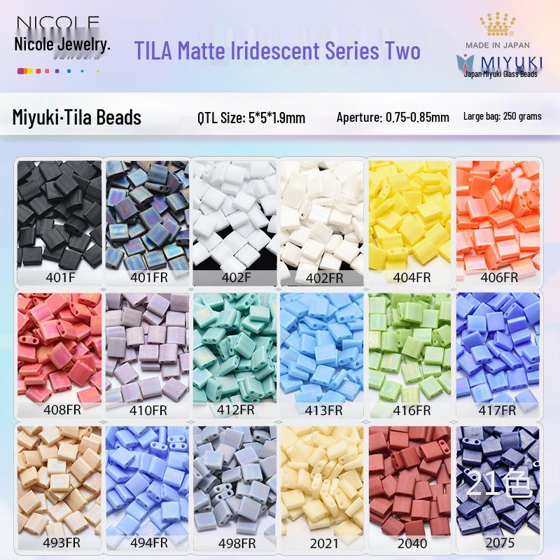 Frosted Iridescent MIYUKI Tila Square Double-Hole Beads, 10g