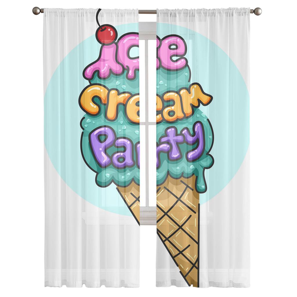 Summer Ice Cream Lines Tulle Curtains For Living Room Sheer Curtain Bedroom Voile Decorative Window Treatments