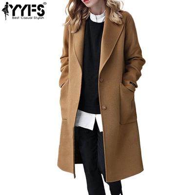 Women's Fashion Casual Fall Winter Solid Color Print Long Sleeve POLO Neck Loose Long Coats