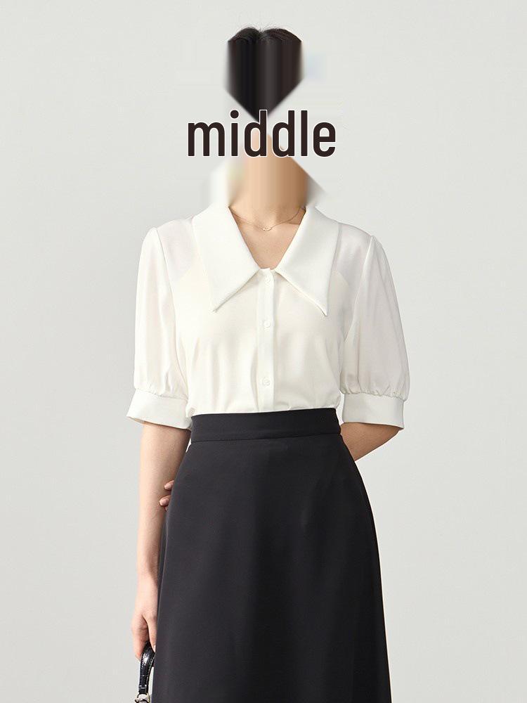 Miss Bird Women s White Chiffon Short-Sleeve Professional Summer Blouse M (fits 100-110 jin)