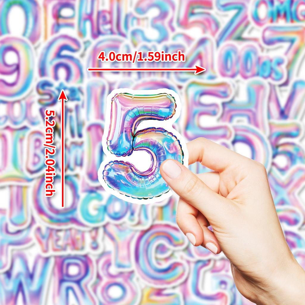New 50 English Alphanumeric Color Aluminum Film Balloon Stickers Tablet Phone Case Decoration Waterproof Stickers