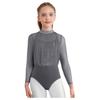 Girls Dance Leotard Long Sleeve Keyhole Back Design Sequins Rhinestones Sheer Mesh Figure Skating Outfit