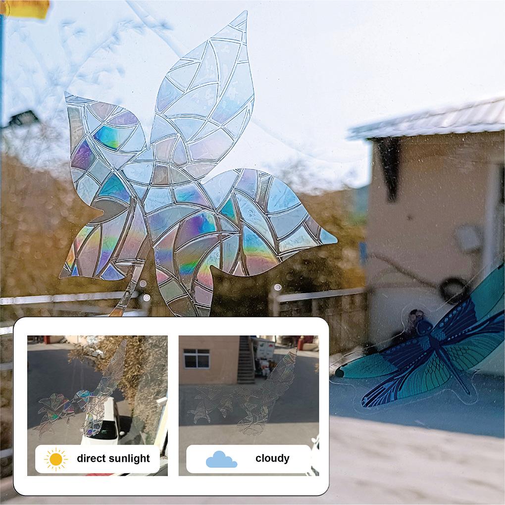 Pack of 3 Window Film Stained Leaf Reusable Rainbow Glass Cling Removable Decoration Stickers Indoor Decals Office Decor