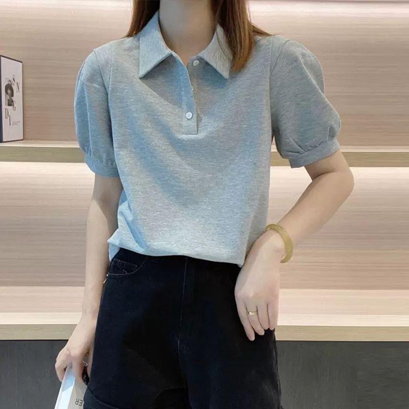 

Футболка с коротким рукавом Летняя Повседневная Простая Модная Свободная Универсальная Повседневная Приталенная Рубашка-поло Женская L серый